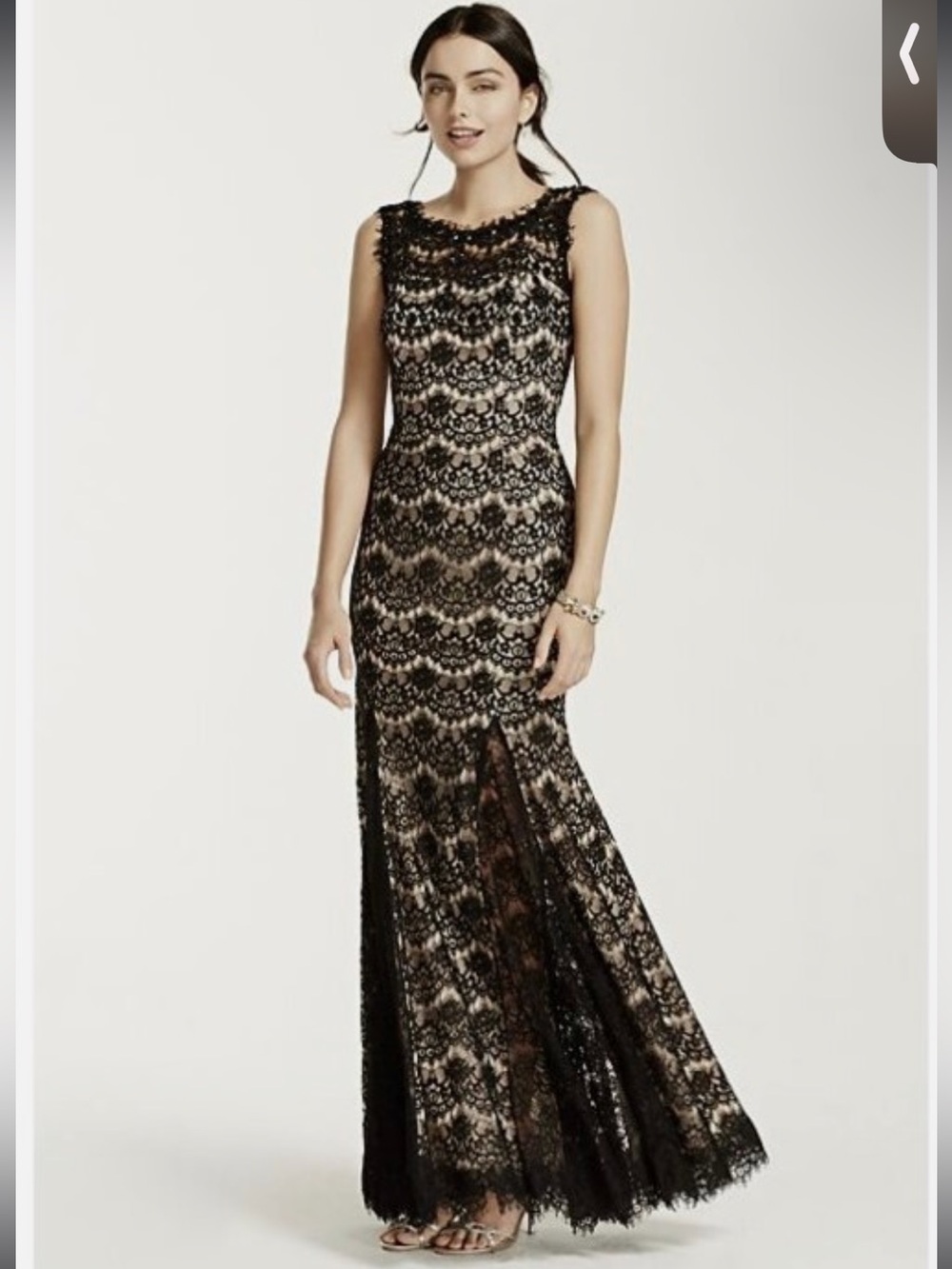 Betsey and Adam Black Nude Lace Open Back Mermaid Gown Dress Size 4